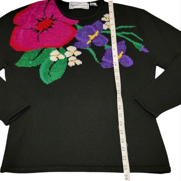 Evan Picone Vintage Women's Long Sleeve Wool Blend Sweater Bright Flowers Medium - Picture 4 of 6